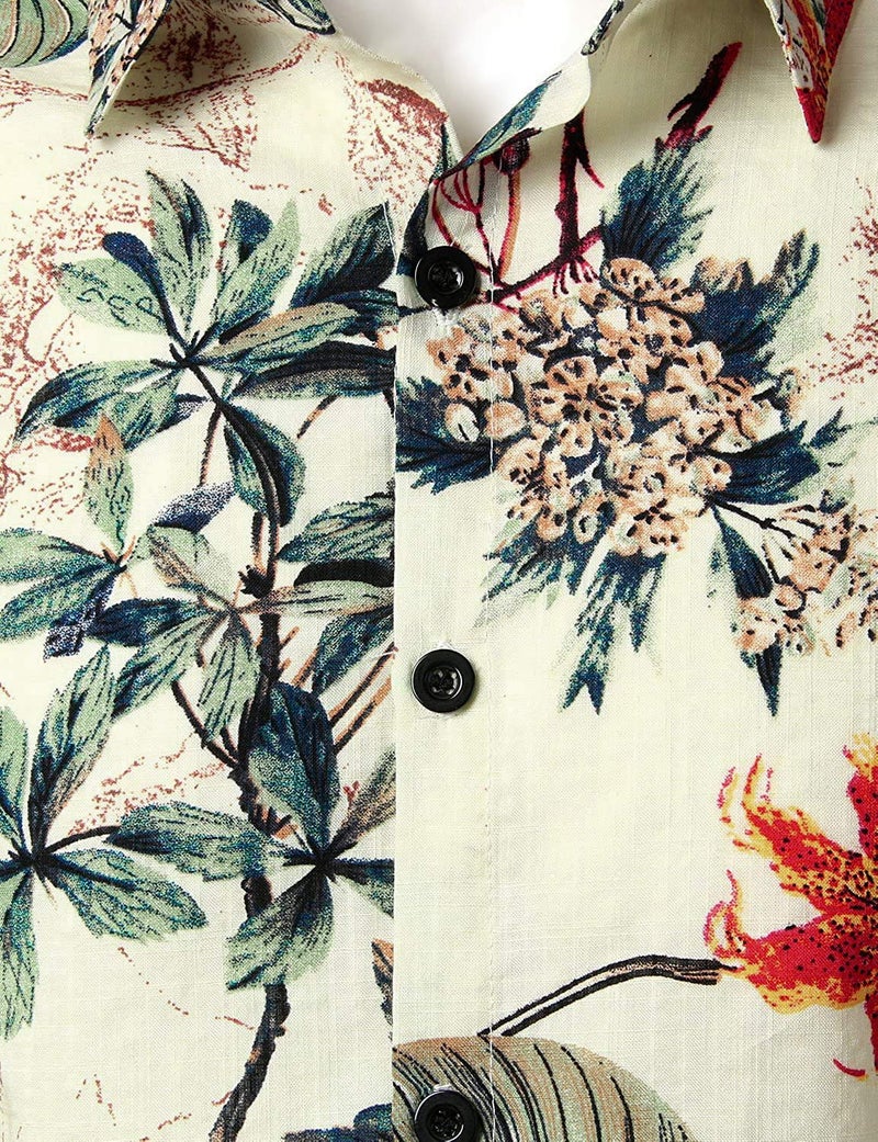 JOGAL Men's Flower Casual Button Down Short Sleeve Hawaiian Shirt Large White - Image 4